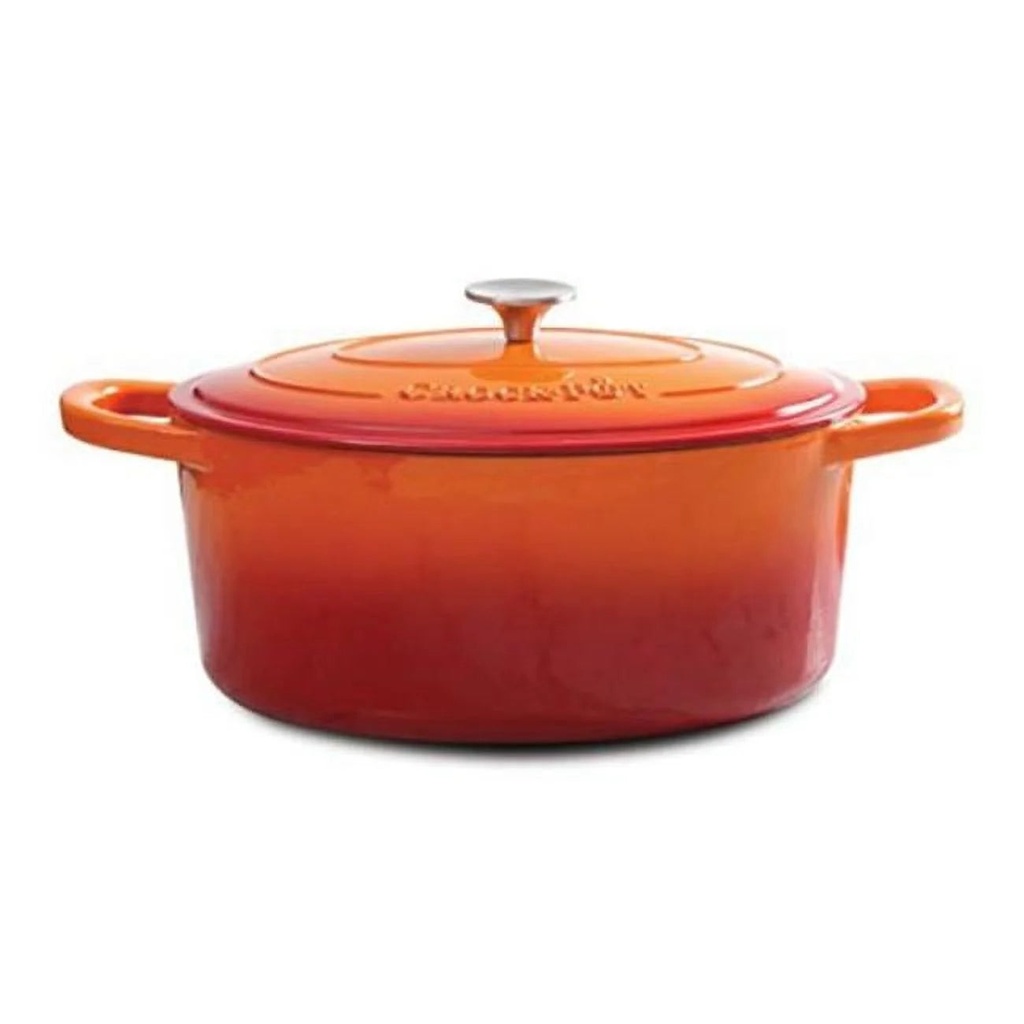 Crock-Pot Artisan 7 Qt Oval Dutch Oven - Sunset Orange - Enamel - Brushed SS Hollow Knob - Cast Iron - GBX