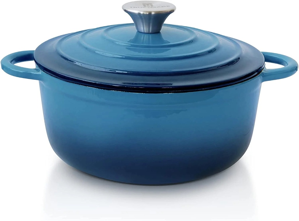 3 QT Cast Iron Dutch Oven, Enamel Coated Cookware Pot with Self Basting Lid for Home Baking, Braiser, Cooking, Blue