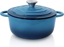 3 QT Cast Iron Dutch Oven, Enamel Coated Cookware Pot with Self Basting Lid for Home Baking, Braiser, Cooking, Blue