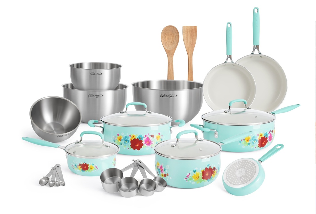 The Pioneer Woman Breezy Blossom 25-Piece Ceramic Nonstick Aluminum Cookware Set
