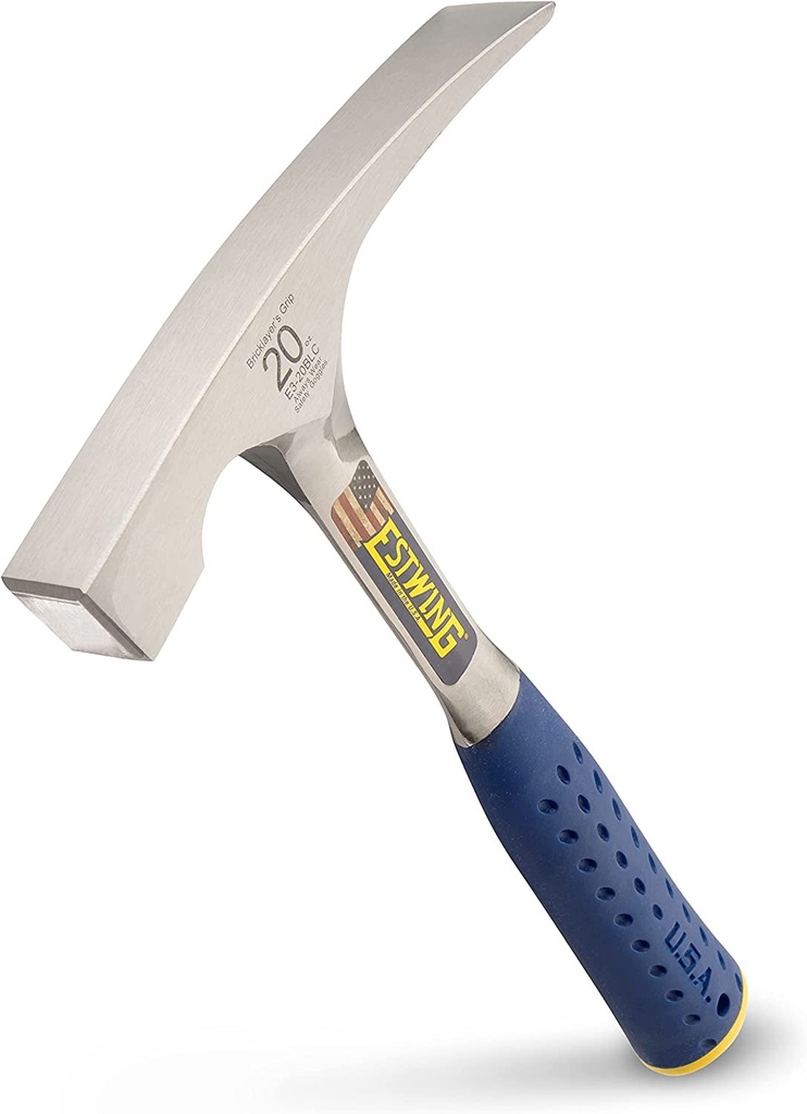 Estwing - E3‐20BLC Bricklayer'S/Mason'S Hammer - 20 Oz Masonary Tool with Forged Steel Construction & Shock Reduction Grip - E3-20BLC Silver