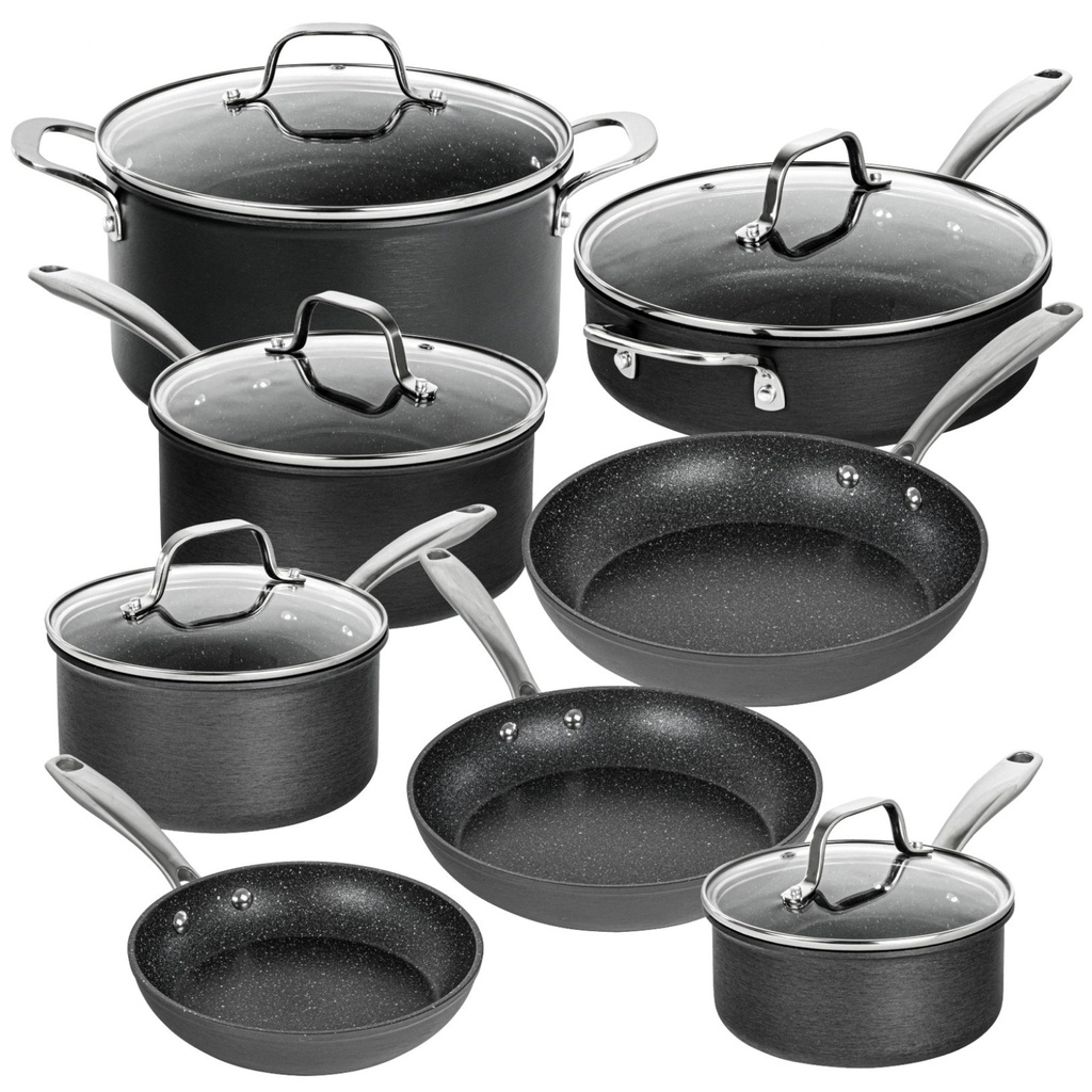Granitestone Diamond Pro Pots and Pans Set 13 Piece Nonstick Kitchen Cookware Set Cooking Sauce Pan Frying Skillets, Gray