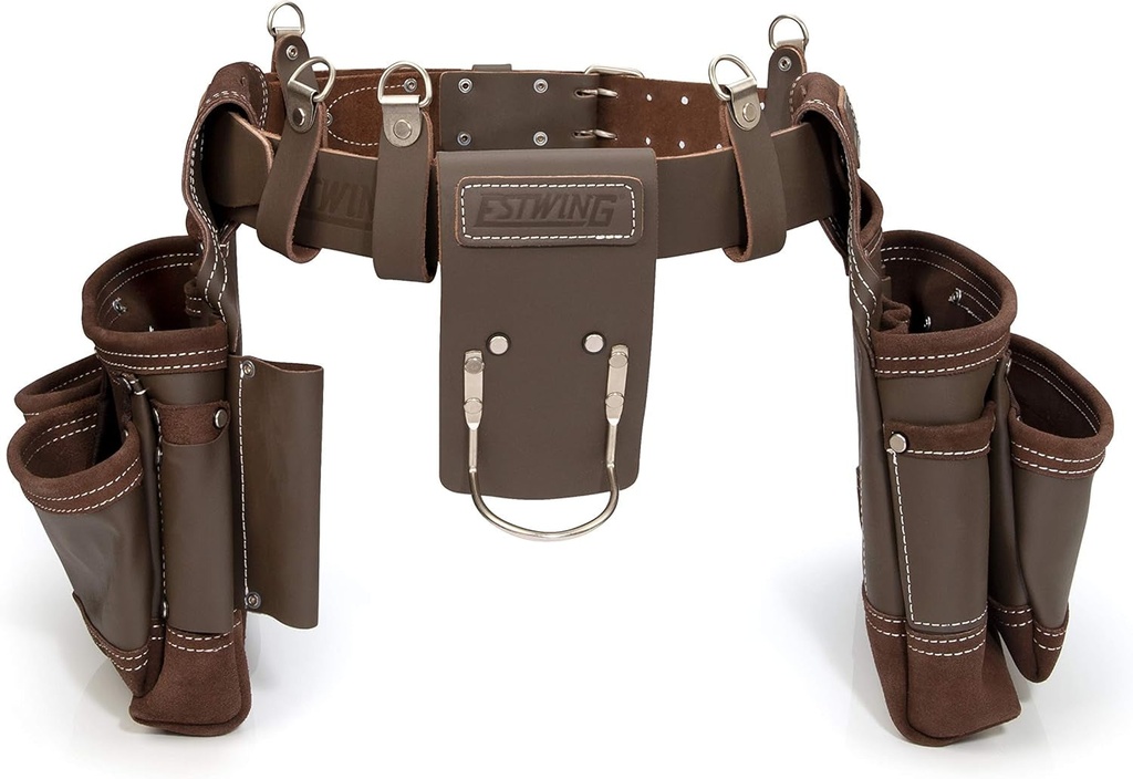 Estwing 14-Pocket Framer'S Set Work/Tool Belt, Durable Leather, Steel Hardware, Rivet-Reinforced, Rings for Work Suspenders, Hammer Holder, Nail Puller Loop, Adjustable