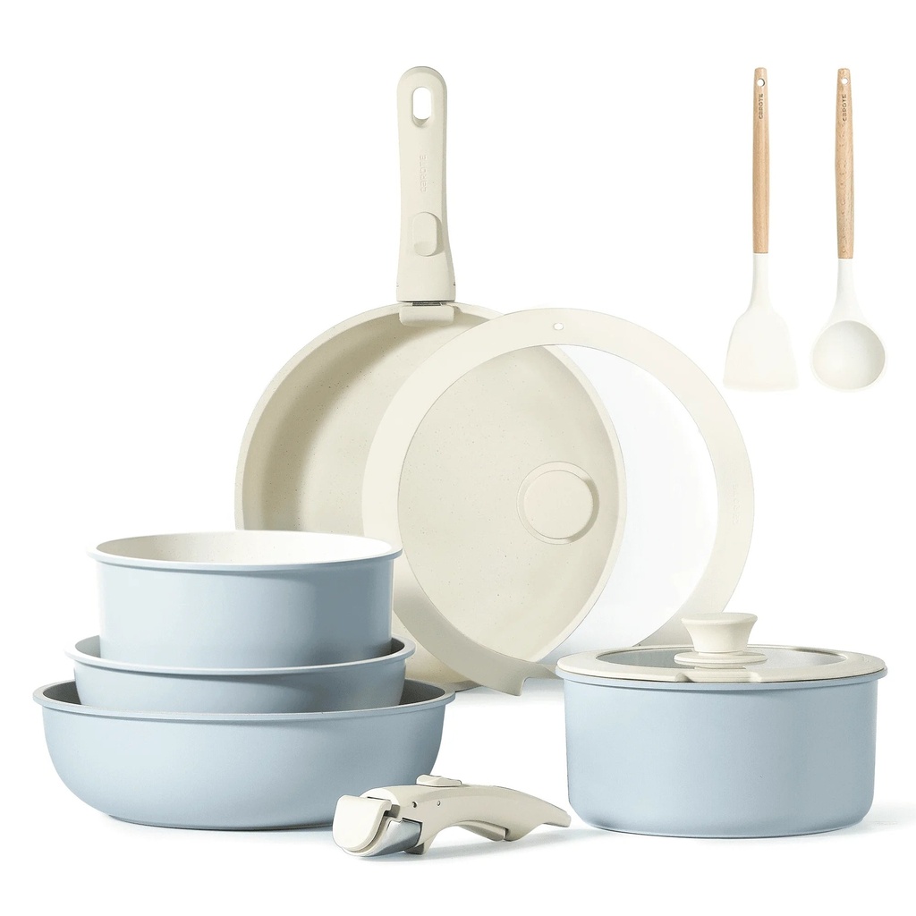 CAROTE 11Pcs Pots and Pans Set, Nonstick Cookware Set Detachable Handle, Induction Kitchen Cookware Sets Non Stick with Removable Handle, RV Cookware Set, Oven Safe, Blue