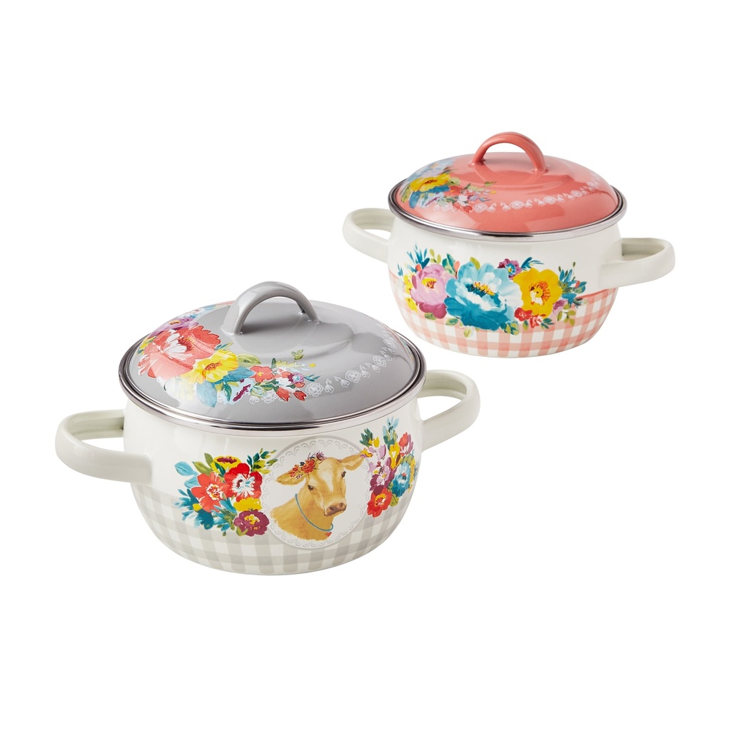 The Pioneer Woman Sweet Romance 1.05-Quart Enamel on Steel Mini Dutch Oven with Lid, Set of 2