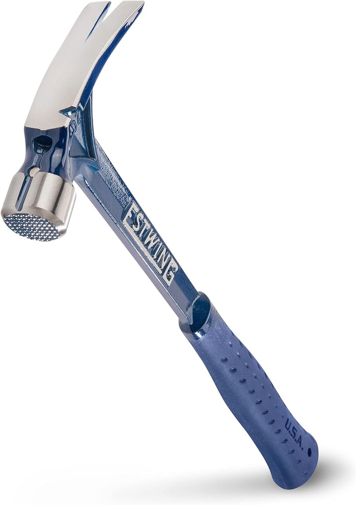 ESTWING Ultra Series Hammer - 19 Oz Rip Claw Framer with Milled Face & Shock Reduction Grip - E6-19SM, Blue