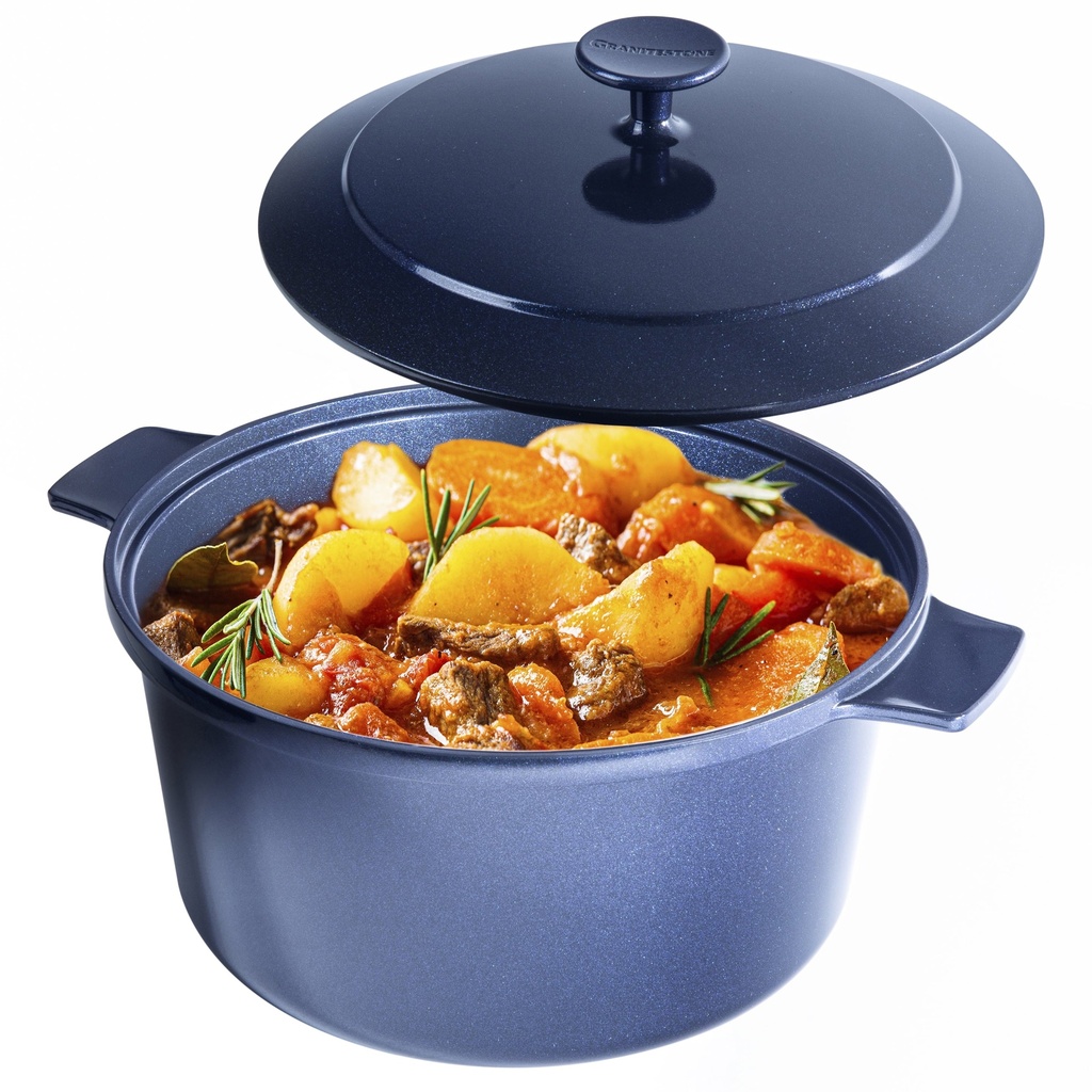 Granitestone Dutch Oven 6.5 Qt Cooking Pot with Lid Nonstick Ceramic Hot Pot Cast Aluminum Induction Stock Pot, Blue