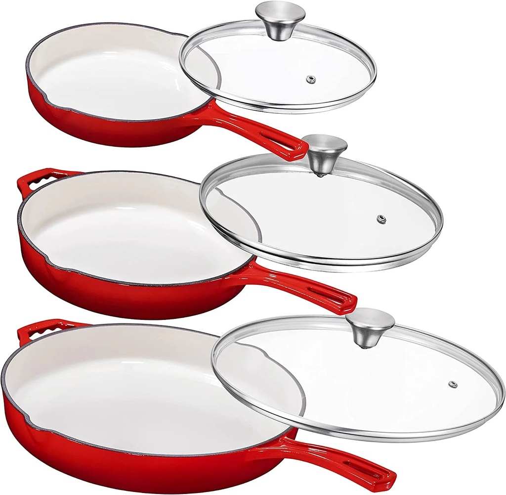 Bruntmor | Enemeled Cast Iron 3 Piece Skillet Bundle 12 10 8 Set - Cast Iron | 1