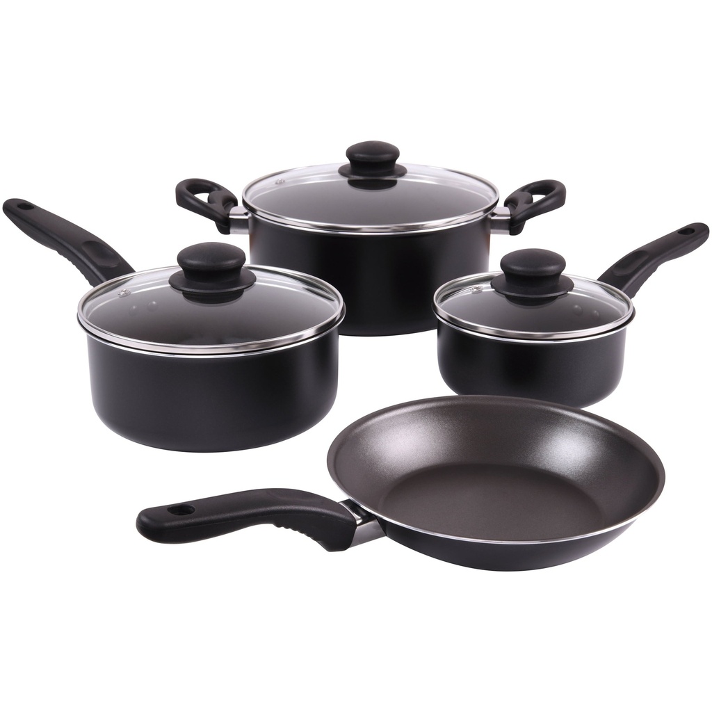 Mainstays 7 Piece Nonstick Dishwasher Safe Cookware Set, Black