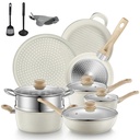 Pots and Pans Set with Lids 15 Pcs, Aluminum Nonstick Induction Cookware Sets, Beige