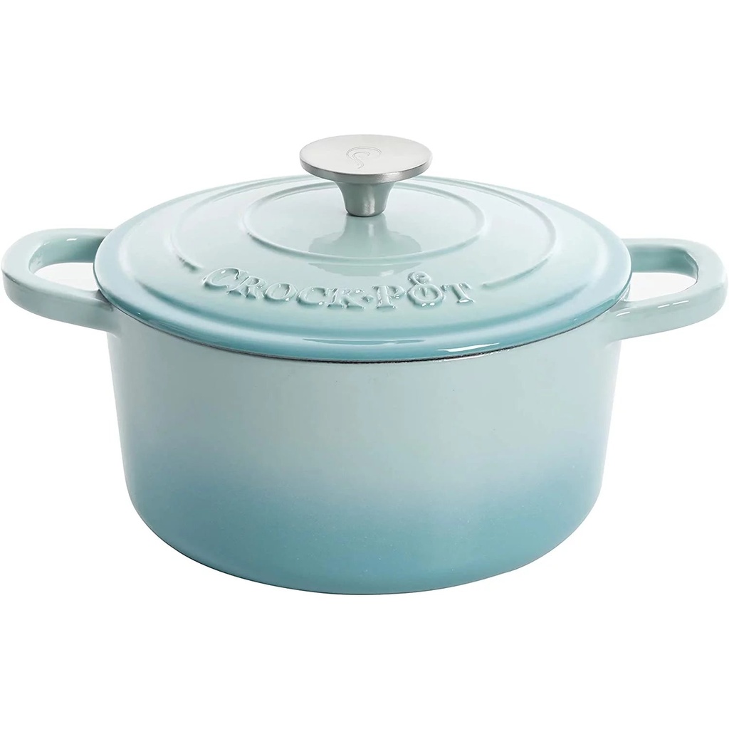 Crock-Pot 7 Quart round Enamel Cast Iron Covered Dutch Oven Cooker, Aqua Ombre