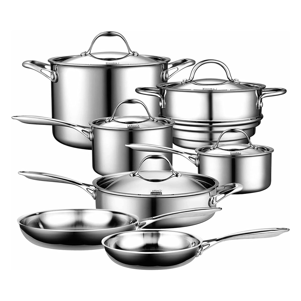 Cooks Standard Stainless Steel Kitchen Cookware Sets 12-Piece, Multi-Ply Full Clad Pots and Pans Cooking Set with Stay-Cool Handles, Dishwasher Safe, Oven Safe 500°F