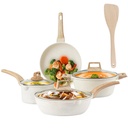 Imountek Pots and Pans Set Granite Coating, 8-Piece, Nonstick Cookware Sets Include Saucepan, Skillet, Stockpot, Shovel, Cooking Set with Glass Lids