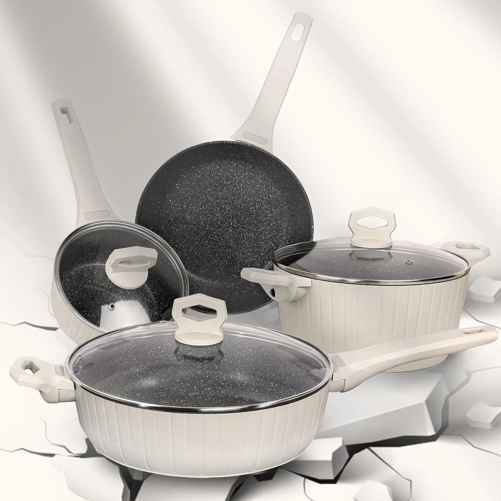 Nonstick Cookware Set - 7 PCS Granite Pots and Pans for Healthy Cooking, Easy to Clean, Scratch-Resistant Coating, Suitable for All Stoves