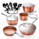 Gotham Steel Nonstick Pots and Pans 15 Piece Set Ceramic Cookware Kitchen Set Hammered with Frying Skillet Saucepan