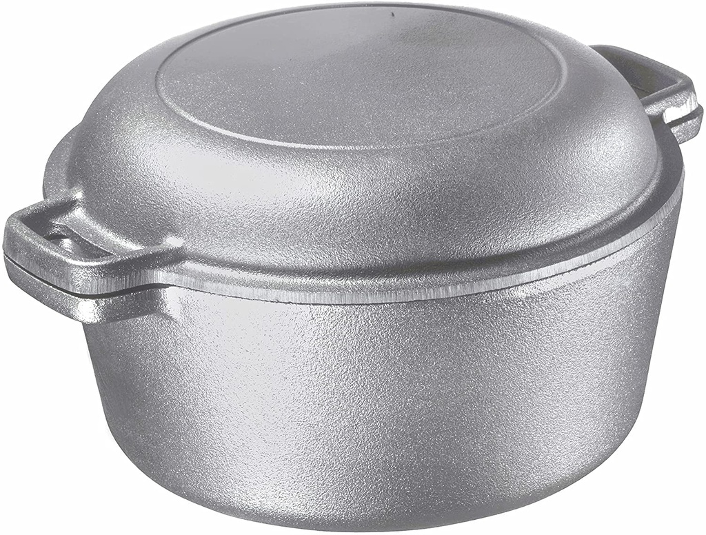 Bruntmor | 2 in 1 Enameled Cast Iron Double Dutch Oven Skillet Lid 5-Quart
