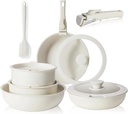 12 Pcs Pots and Pans Set Nonstick - Kitchen Cookware Set with Detachable Handle, Induction Cookware, Dishwasher Oven Safe, Beige