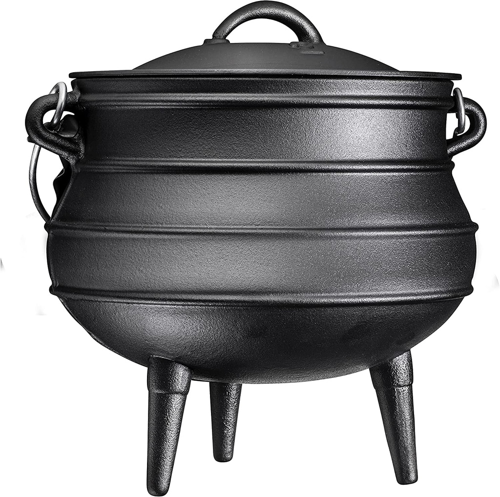 Bruntmor Pre-Seasoned Cast Iron Cauldron Potjie Pot | 12.5 Qt with Lid & 3 Legs for Even Heat Distribution | Premium Camping Cookware for Campfire, Coals, and Fireplace Cooking (Large)