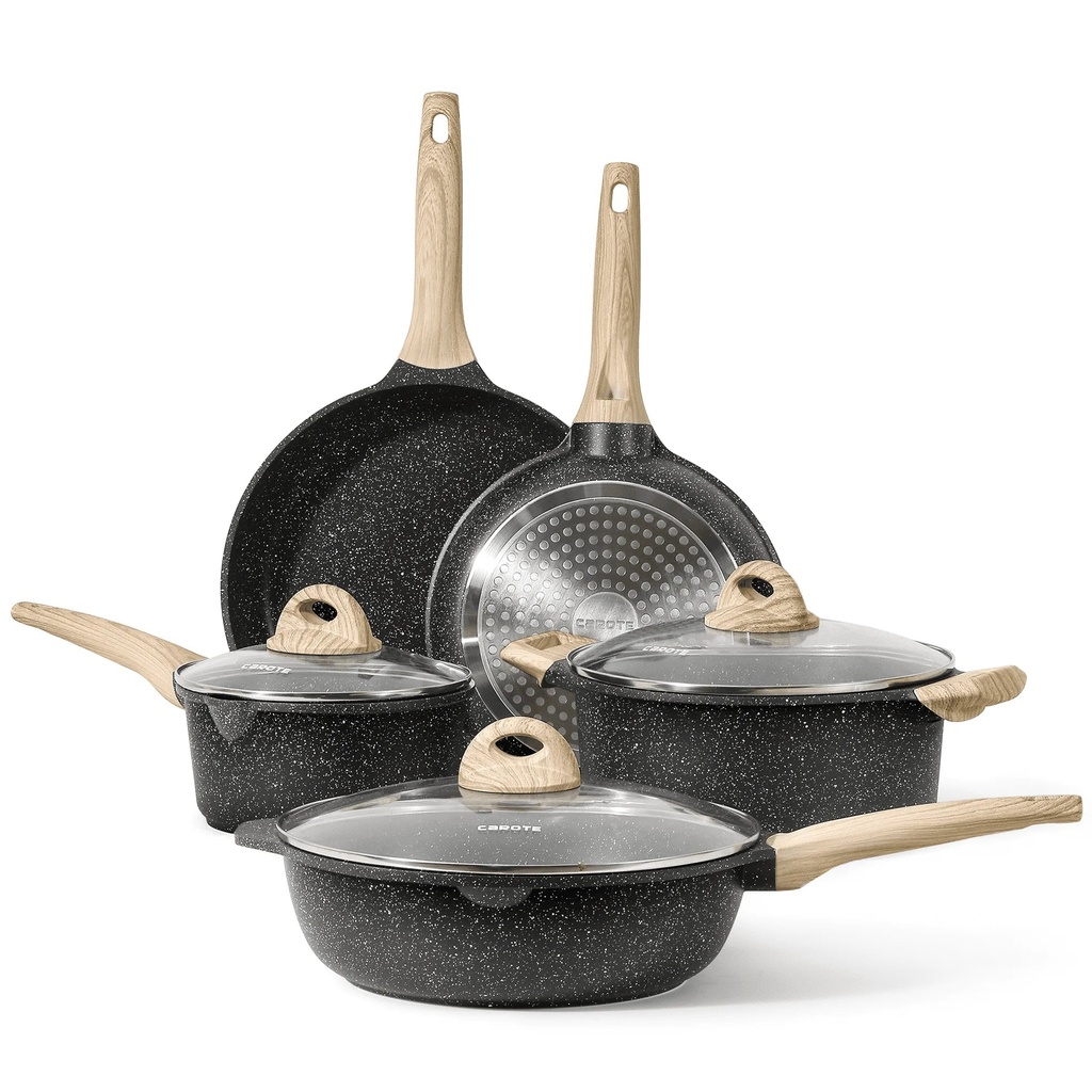 CAROTE 8 Pcs Pots and Pans Set Non Stick, Nonstick Kitchen Cookware Sets, Induction Cookware (Black)