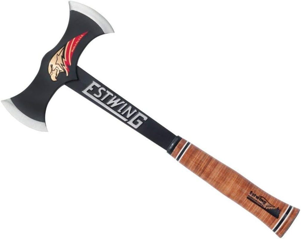 Estwing - Drake off Road Tools Double Bit Axe - 38 Oz Wood Spitting Tool with Forged Steel Construction & Shock Reduction Grip - EDBA Leather