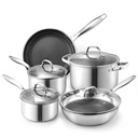CAROTE Tri-Ply Stainless Steel Nonstick Cookware Set, 9 PCS Stainless Steel Pots and Pans with Tempered Glass Lids, Stay-Cool Handles, Dishwasher and Oven Safe up to 500?F