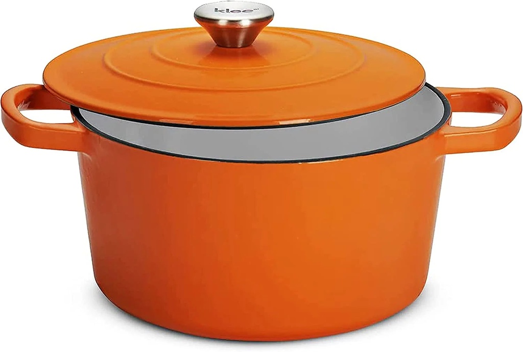 Klee 4-Quart Dutch Oven Pot with Self-Basting Lid Pumpkin -Heavy -Duty -Enameled Cast Lron Dutch Oven Casserole Dish for Braising, Broiling Baking,