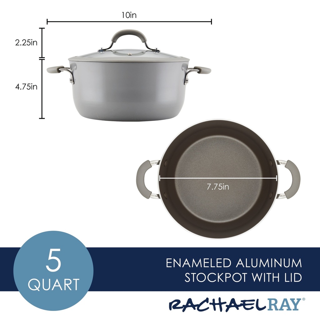 Rachael Ray Cook + Create 5 Quart Aluminum Nonstick Dutch Oven with Lid, Gray
