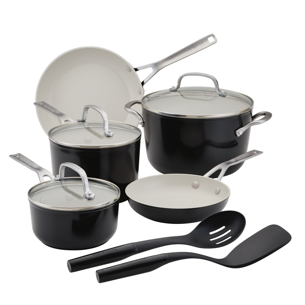 Kitchenaid Ceramic Forged Aluminum 10 Piece Nonstick Cookware Pots and Pans Set, Onyx Black