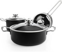 Pots and Pans Set Nonstick，6-Piece Kitchen Cookware Set with Glass Lids，Black Induction Pots and Pans Set with Stay-Cool Stainless Steel Handles，Saucepan Set Compatible with All Stovetops