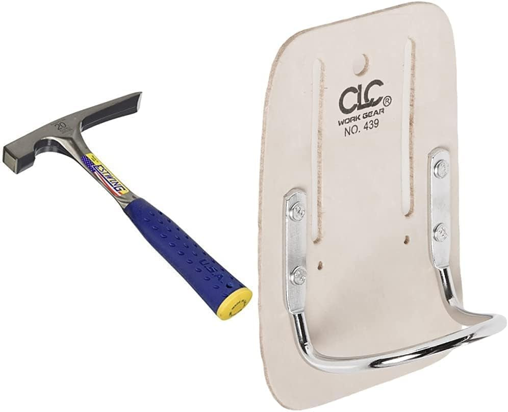 Estwing - E3‐20BLC Bricklayer'S/Mason'S Hammer - 20 Oz Masonary Tool & Shock Reduction Grip - E3-20BLC Silver & CLC Custom Leathercraft 439 Heavy Duty Steel Loop Hammer Holder