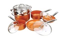 Copper Pan 10-Piece Luxury Induction Cookware Set Non-Stick, 21.5 X 11.5 X 11 Inches Light Color