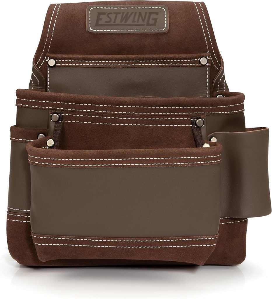 Estwing Contractor'S Tool Belt Work Pouch, 7 Pockets, Leather, Rivet-Reinforced, Double-Stitched Edges, Brown