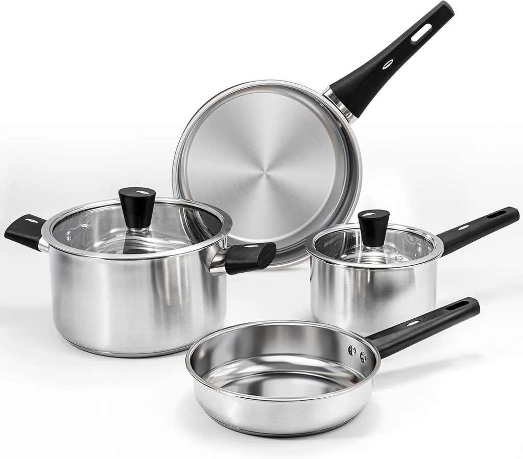Pots and Pans Set, 6-Piece Stainless Steel Kitchen Cookware Set with Stay-Cool Handles, Kitchen Cooking Sets Pots and Pans Compatible with Gas, Electric & Induction, Dishwasher Safe