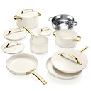 Gotham Steel Nonstick Pots and Pans 11 Piece Set Ceramic Induction Cookware Kitchen Set Frying Skillet Saucepan, Cream