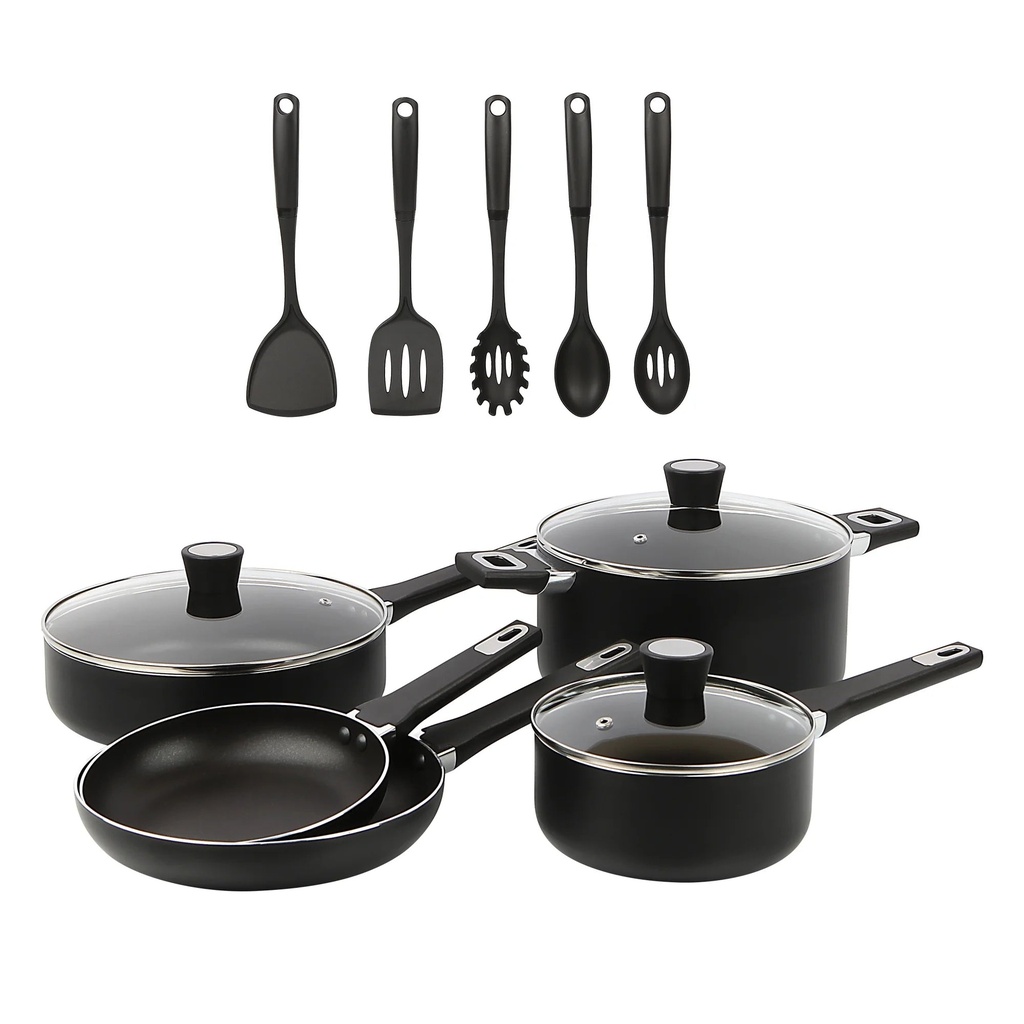 Mainstays Aluminum Nonstick Midweight 13Pcs Cookware Set Black Color Easy Cooking