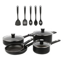 Mainstays Aluminum Nonstick Midweight 13Pcs Cookware Set Black Color Easy Cooking