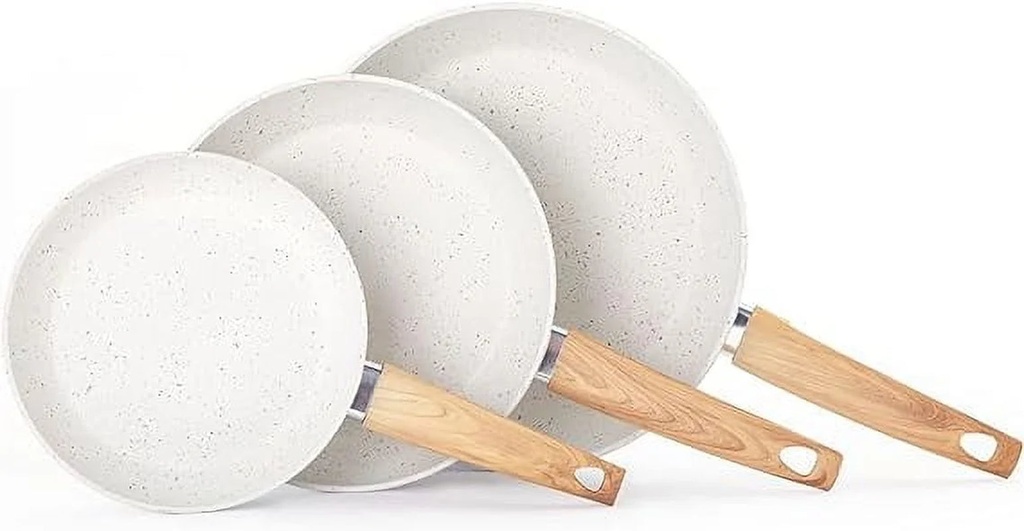 Vkoocy 8" 9.5" 11" Non Stick Frying Pan Skillet Set, Nonstick Pan Set Induction Cookware Set, White Granite