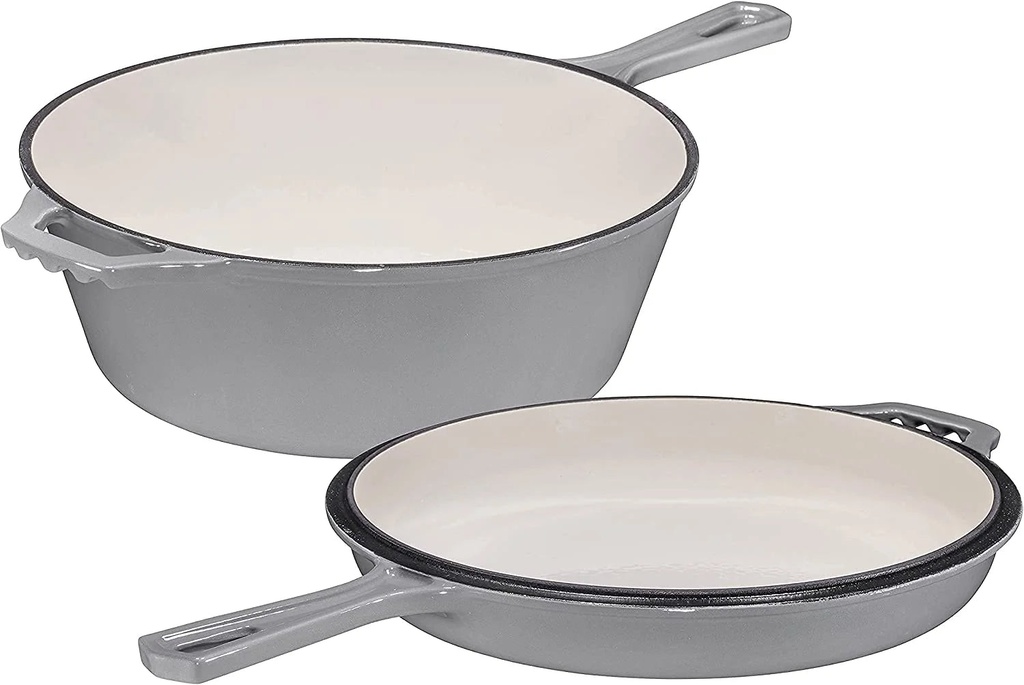 Bruntmor | Enameled 2-In-1 Cast Iron Multi-Cooker Heavy Duty Skillet and Lid