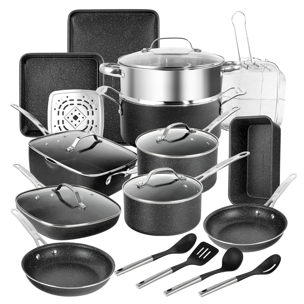Granitestone Nonstick Pots and Pans 22 Piece Kitchen Baking Pans Cookware Set Cookie Sheet Bakeware Cooking Pot Saucepan
