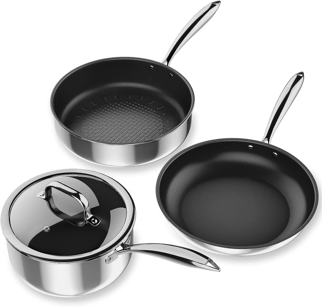 Stainless Steel Pots and Pans Set, Induction Cookware 4-Piece with Lid, Cookware Sets for Oven & Dishwasher Safe by MOMOSTAR