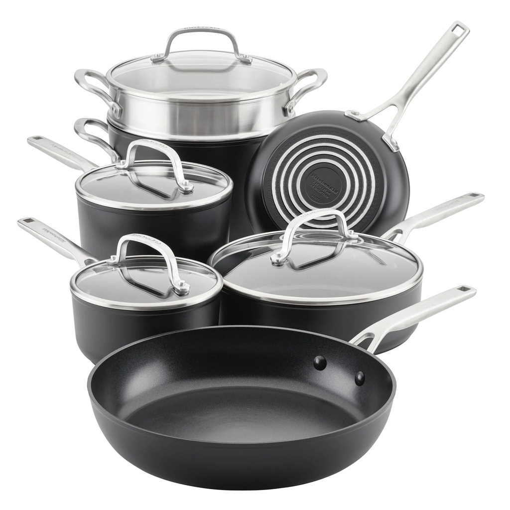 Kitchenaid Hard Anodized Induction Nonstick Cookware Set, 11 Piece, Matte Black