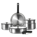 CAROTE 10Pcs Pots and Pans Set, Stainless Steel Cookware Set Detachable Handle, Induction Kitchen Cookware Sets with Removable Handle, RV Cookware Set, Oven Safe, Stainless Steel
