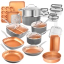 Gotham Steel Nonstick Pots and Pans 32 Piece Kitchen Ceramic Cookware Set Bakeware Storage Set Skillet Saucepans Gray