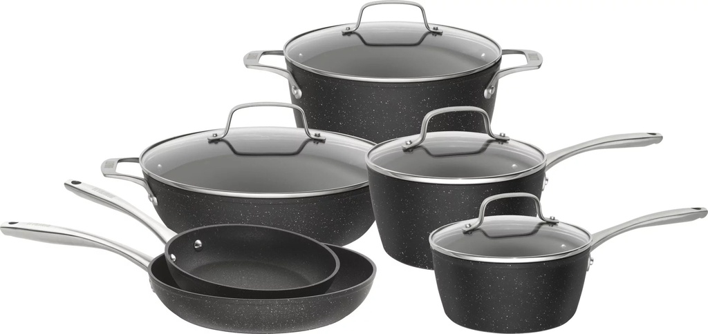 Bialetti Titan Textured Nonstick 10 Piece Cookware Set, Black, Dishwasher Safe