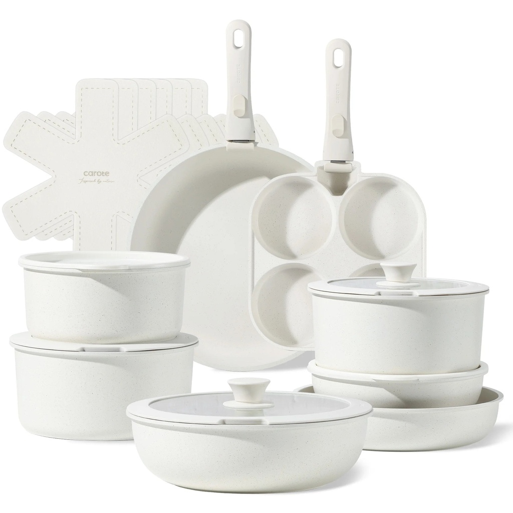 CAROTE 22Pcs Non Stick Pots and Pans, Nonstick Cookware Set Detachable Handle, Induction Cookware