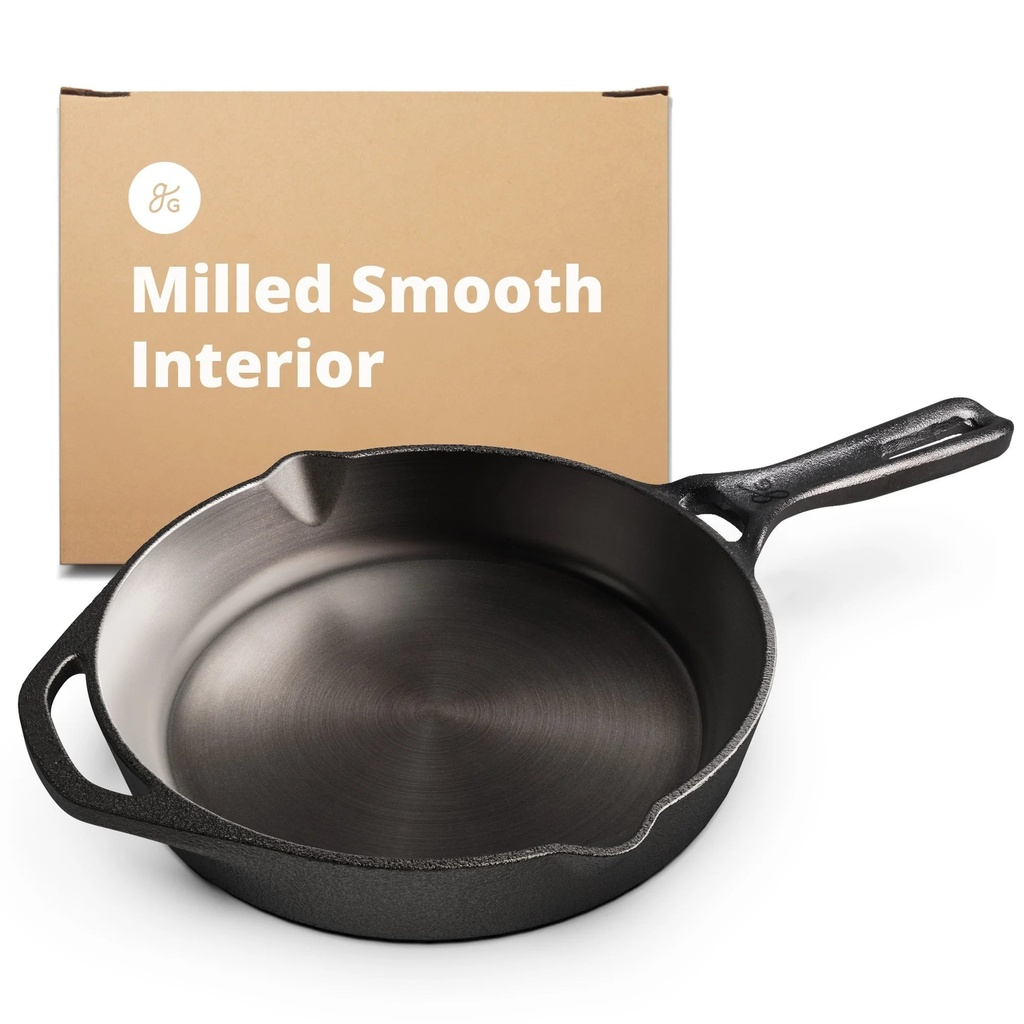 Greater Goods 10 Inch Cast Iron Skillet, Pre-Seasoned for Oven, Stove, Universal Cooking