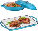 S.Y. Home & Outdoor 3.8 Quart Enameled Cast Iron Braiser with Lid, Rectangular Grill Pan Cookware Set, Marine Blue