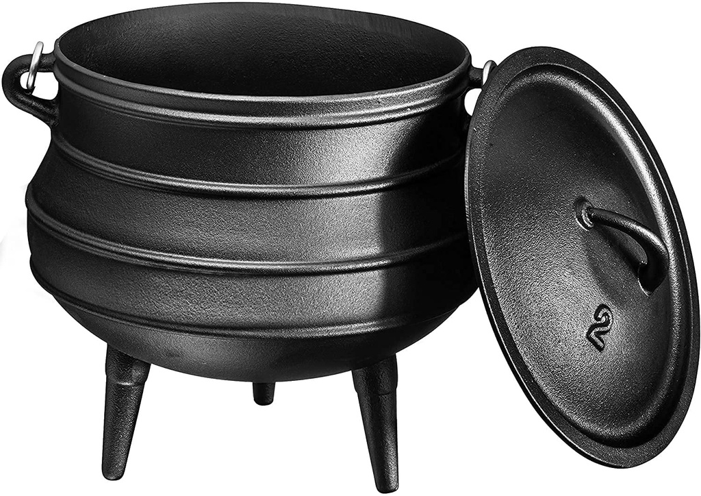 Bruntmor Pre-Seasoned Cast Iron Cauldron | 8.5 Quart African Potjie Pot with Lid and 3 Legs for Even Heat Distribution | Premium Camping Cookware for Campfire, Coals, and Fireplace Cooking (Large)