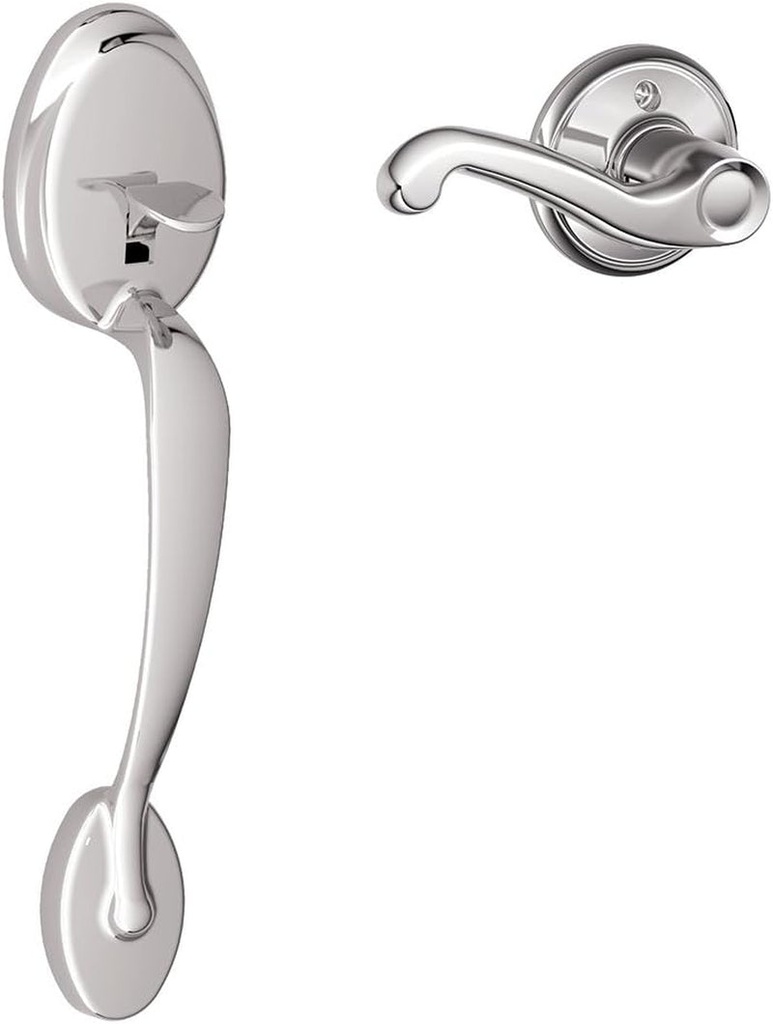 Schlage FE285 PLY 625 FLA RH Plymouth Trim Lower Half Front Entry Handleset with Flair Right Hand Lever, Bright Chrome