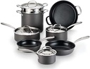 Lagostina Nera Hard Anodized Nonstick 12-Piece Cookware Set with Hammered Stainless Steel Lids, Dishwasher Safe,Grey